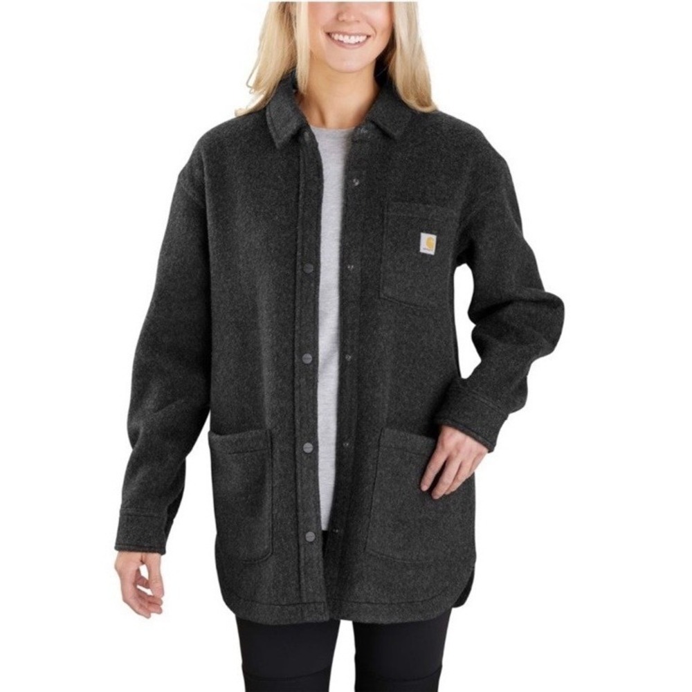 Carhartt Jacket Womens Large Black Loose Fit Brushed Fleece Dark Gray Size L